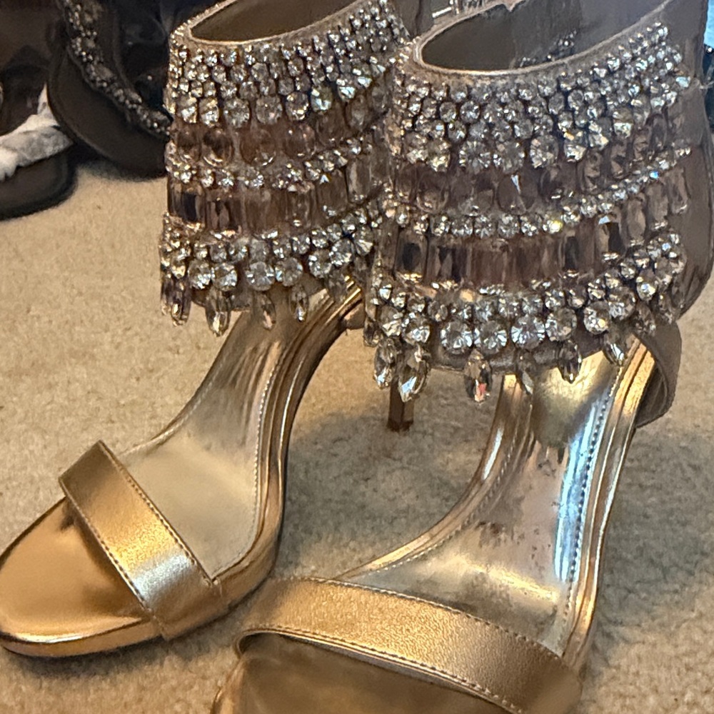 Gianni Bini Gold Crystal Embellished Heels - Picture 6 of 8